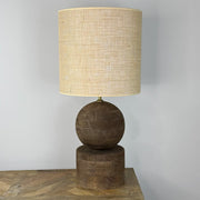 Ziva Round Wood Table Lamp with Hessian Shade