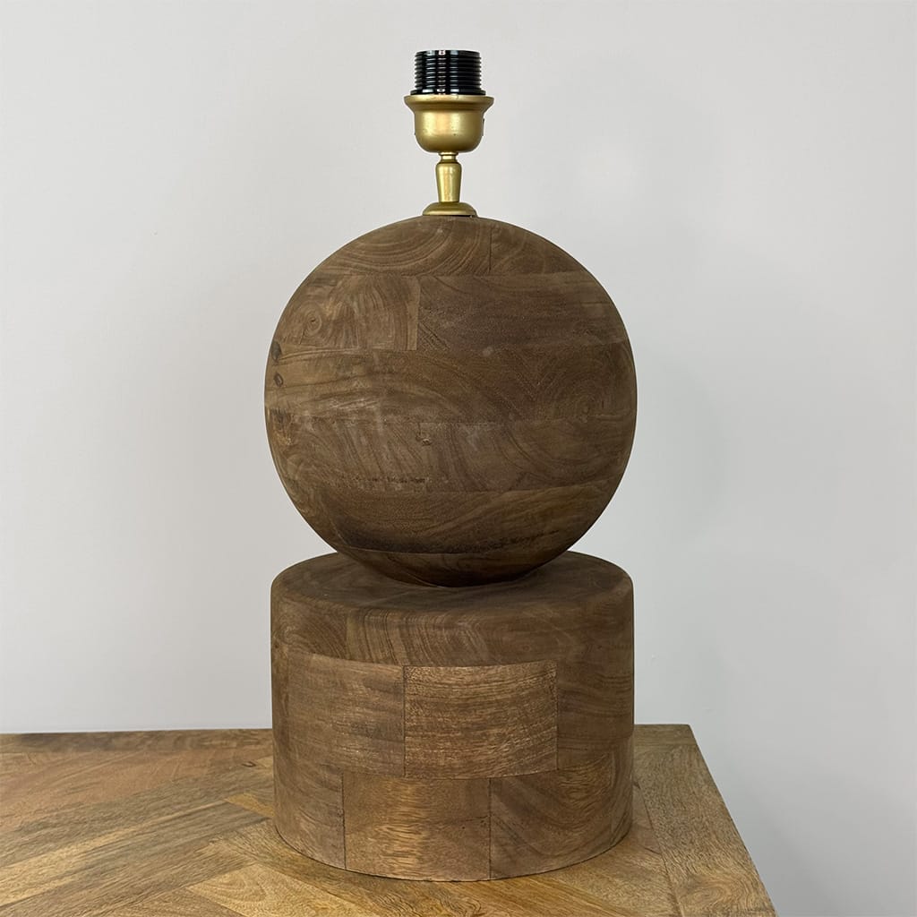 Ziva Round Wood Table Lamp with Hessian Shade