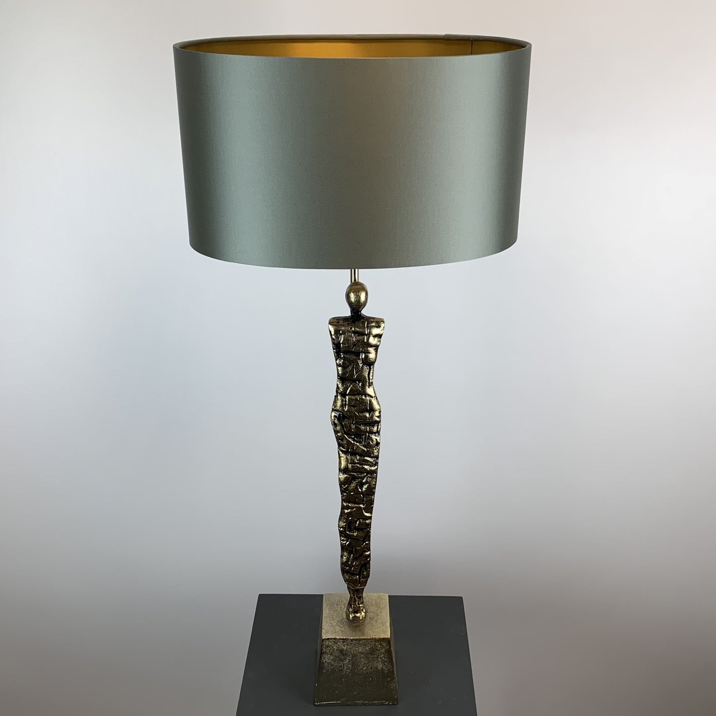 Shaman Antique Brass Table Lamp with Wild Dove Oval Shade