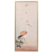 Crane in Water Picture on a texture pink canvas in a glass and gold frame