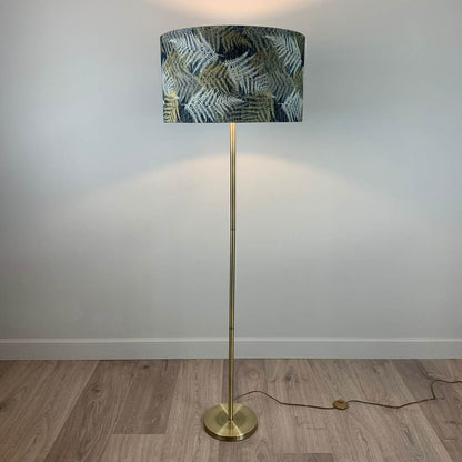 Belford Antique Brass Floor Lamp with Gold, Cream & Black Fern Shade