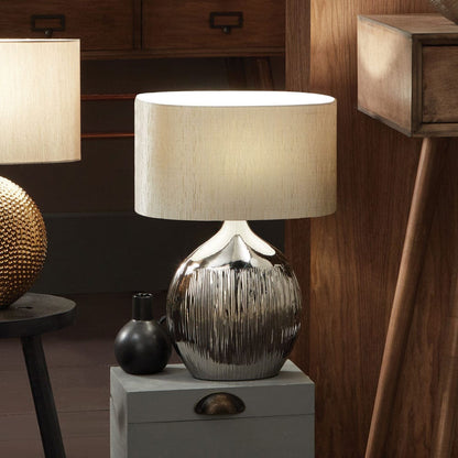 Silver Scratched Ceramic Table Lamp