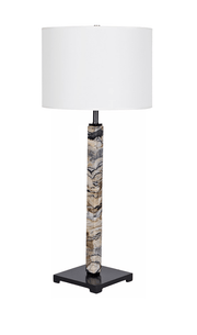 Marble Pillar Table Lamp with White Linen Shade