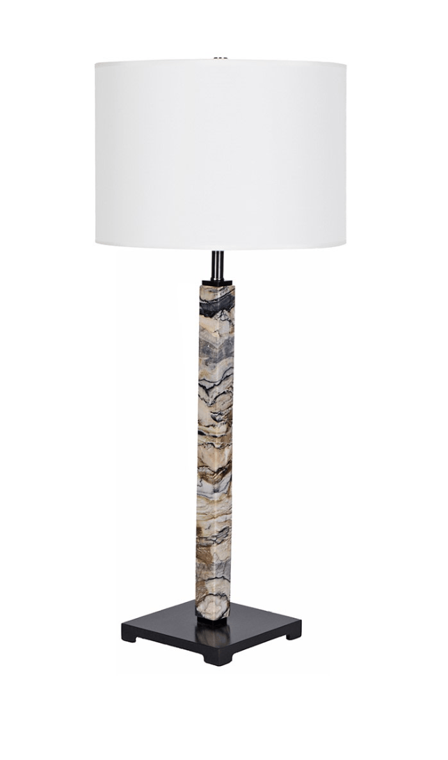 Marble Pillar Table Lamp with White Linen Shade
