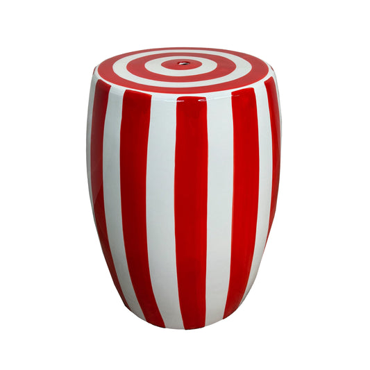 Red Stripe Ceramic Stool