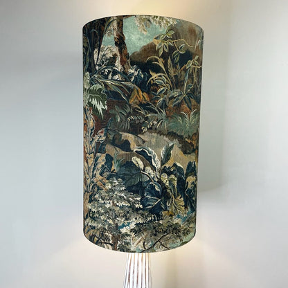 White Wood Effect Floor Lamp with Elysian Forest Cylinder Shade