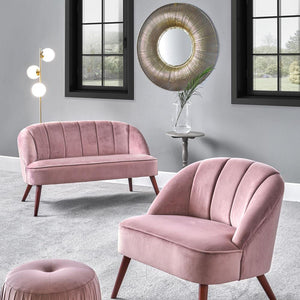 Portofino Velvet Sofa with Walnut Effect Legs Blush Pink