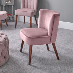 Positano Retro Cocktail Velvet Chair with Walnut Effect Legs Blush Pink