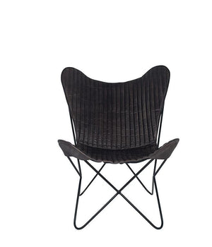 Steel Grey Leather & Iron Butterfly Chair