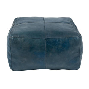 Prussian Blue Leather Square Pouffe