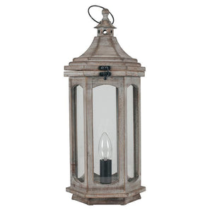 Antique Wood Grey Table Lamp Lantern