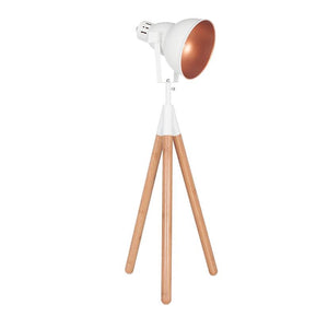 White Metal & Natural Wood Tripod Table Lamp
