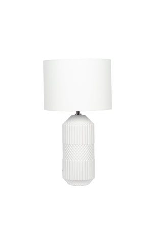 White Embossed Geo Tall Ceramic Table Lamp