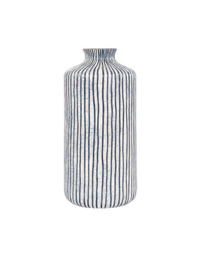 Blue and White Stripe Stoneware Vase