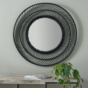 Black Bamboo Round Wall Mirror Large
