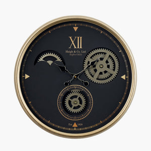 Black & Champagne Cogs Wall Clock