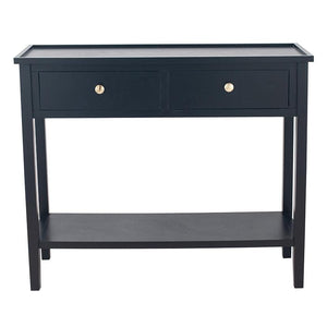 Satin Black Pine Wood 2 Drawer Console Table
