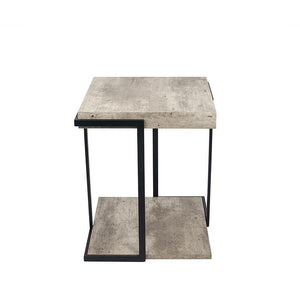 Concrete Effect MDF & Black Iron Side Table