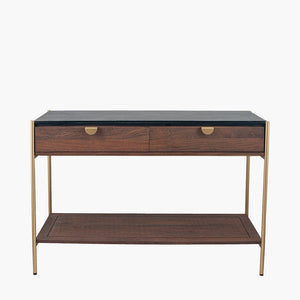Langley Acacia Wood & Black Marble Console Table
