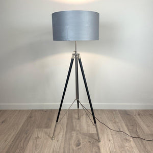 Black Leather & Silver Tripod Floor Lamp with Generation Silver Shade