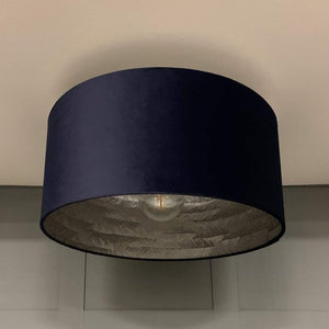 Electrified Navy Velvet Shade with Silver Feather Wallpaper Lining