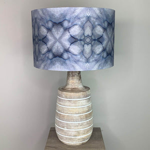 Dambula Grey Wash Stripe Wooden Table Lamp with Julia Clare's Underworld Ripples Linen in Ink Lampshade