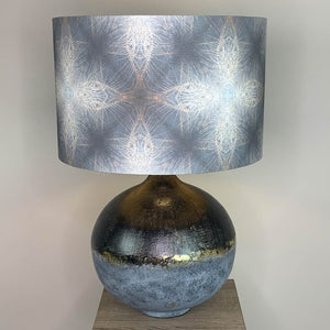 Dusk Loma Table Lamp with Julia Clare's Peacock Feather Linen in Warm Ash & Blue Lampshade