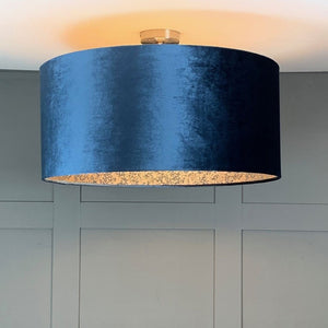 Electrified Blue Letino Shade with Anthology Coral Wallpaper Lining in Midnight