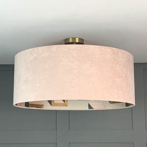 Electrified Dusky Pink Velvet with Arte Detour Wallpaper Lining Lampshade