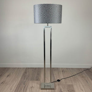 Fitzroy Brushed Steel Floor Lamp with Silver Geo Oval Shade