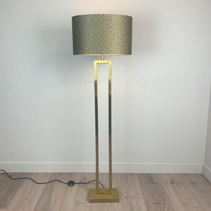 Fitzroy Matt Brass Floor Lamp with Gold & Black Geo Oval Shade