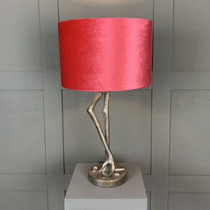 Flamingo Leg Antique Silver Table Lamp & Pink Velvet Shade