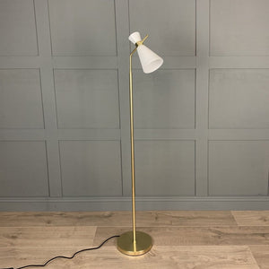 White Glass and Gold Metal Waisted Floor Lamp