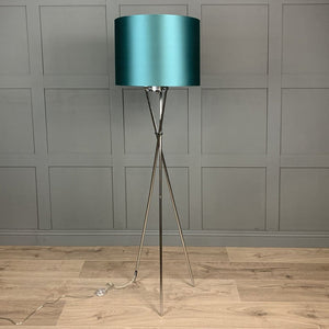 Brondby Tripod Floor Lamp in Polished Chrome with Teal Shade