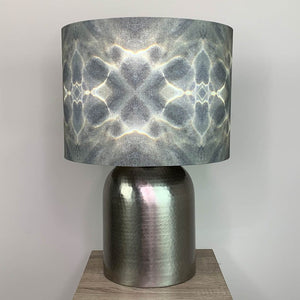 Kochi Antique Silver Table Lamp with Julia Clare's Underworld Ripples Linen in Green Olive Lampshade
