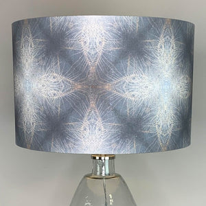 Lampshade in Julia Clare's Peacock Feather Linen in Warm Ash & Blue Shade with Champagne Lining