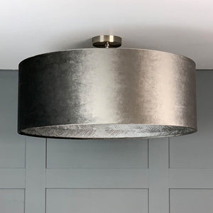 Letino Mercury Shade with Silver Feather Wallpaper Lined Electrified Shade