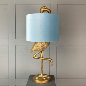 Can Can Flamingo Brass Table Lamp & Duck Egg Velvet  Shade