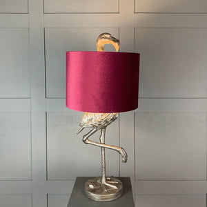 Can Can Flamingo Antique Silver Table Lamp & Burgundy Velvet  Shade