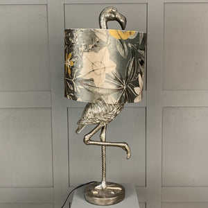 Can Can Flamingo Antique Silver Table Lamp & Passiflora Charcoal Shade