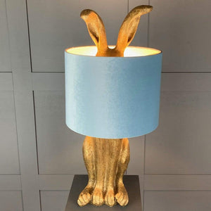 Harvey Hare Antique Brass Table Lamp & Duck Egg Velvet Shade