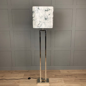 Fitzroy Chrome Floor Lamp with Square Carrara Grey Marble Shade
