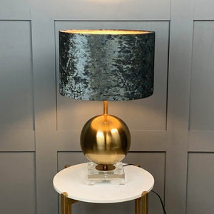 Gold, Crystal and White Orb Table Lamp with Pangolin Sapphire Shade