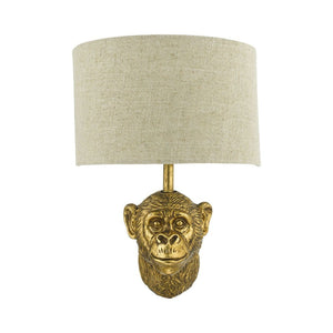 Raul Monkey Wall Light Gold With Natural Linen Shade