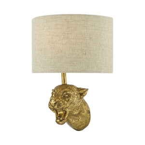 Ruri Leopard Wall Light Gold With Natural Linen Shade