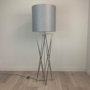 Renzo Brushed Steel Floor Lamp with Silver Geo Deep Drum Shade