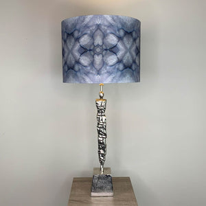 Shaman Antique Silver Table Lamp with Julia Clare's Underworld Ripples Linen in Ink Lampshade