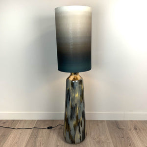 Ripples Tikal Floor Lamp with Julia Clare's Midnight Lagoon Linen in Green Olive Lampshade