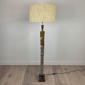 Totem Nickel & Champagne Floor Lamp with Textured Honeycomb Oval Shade