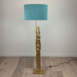 Trident Gold Floor Lamp with Astor Shale Green Faux Silk Oval Shade